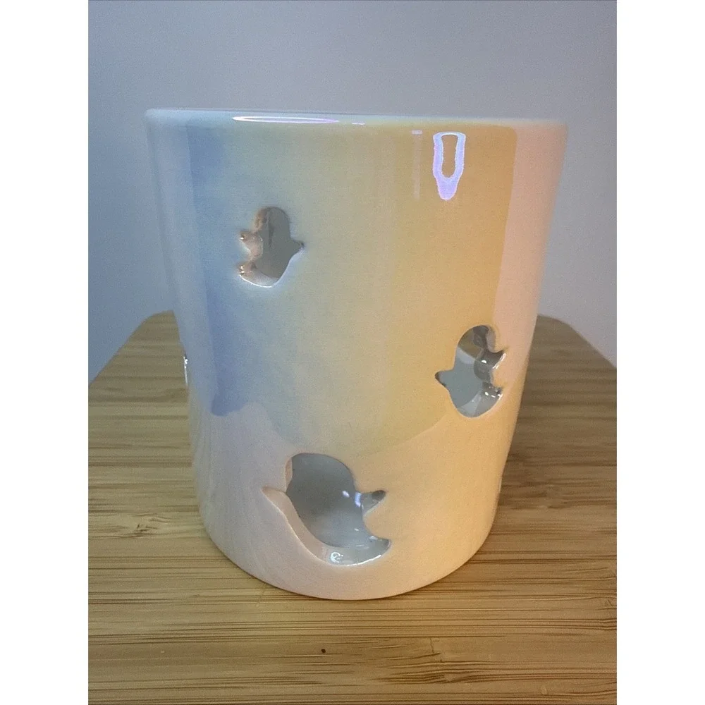 Rae Dunn Haunted‎ Halloween Candle Holder Iridescent Ghost Pencil Writing 3.75